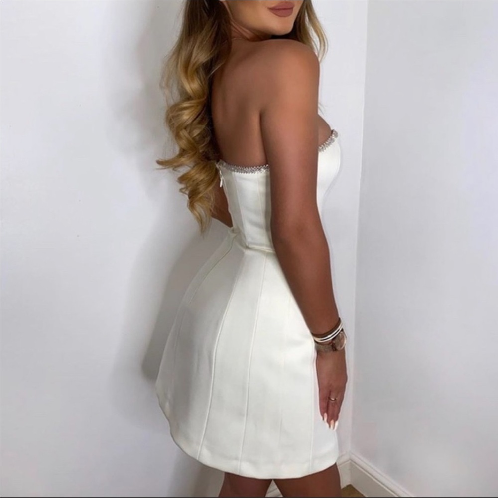 House of CB Rowan Ivory Satin Crystal Satin Strapless Dress - Picture 5 of 15